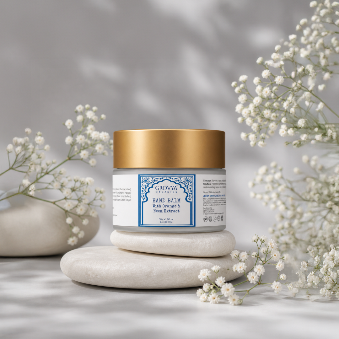Hand Balm with Orange & Neem Extract | Ayurvedic Hand Cream with Aloe Vera, Almond Oil, & Honey | Moisturising Hand Care for Soft, Smooth & Nourished Skin | 30 g