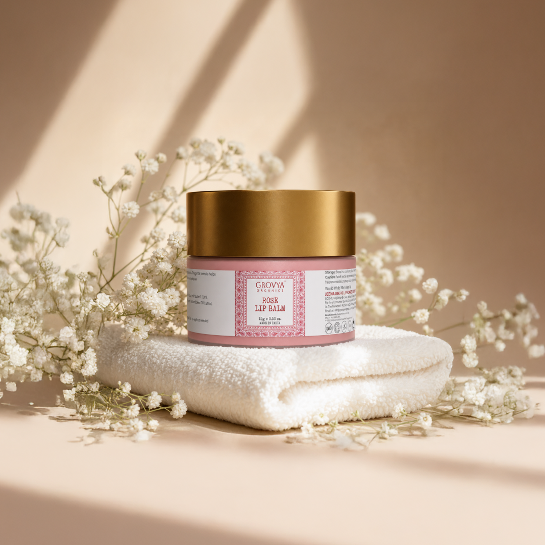 Lip Balm | Ayurvedic Herbal Lip Care with Almond Oil, Kokum Butter & Rose Extract | Botanical Lip Balm with Pomegranate, Carrot & Sesame Oils | Daily Lip Care