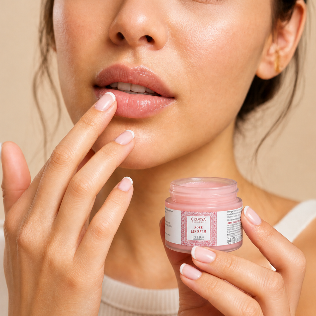 Lip Balm | Ayurvedic Herbal Lip Care with Almond Oil, Kokum Butter & Rose Extract | Botanical Lip Balm with Pomegranate, Carrot & Sesame Oils | Daily Lip Care