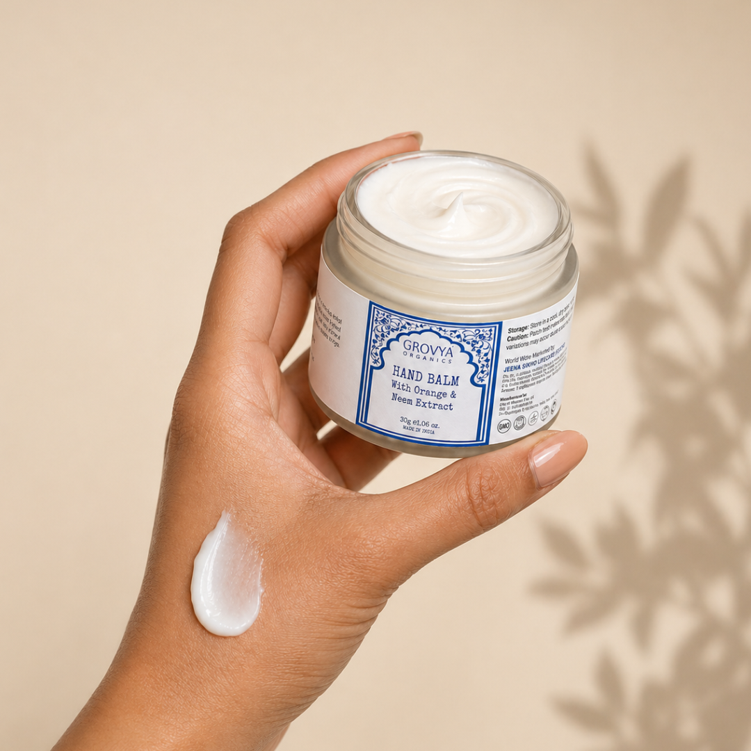 Hand Balm with Orange & Neem Extract | Ayurvedic Hand Cream with Aloe Vera, Almond Oil, & Honey | Moisturising Hand Care for Soft, Smooth & Nourished Skin | 30 g