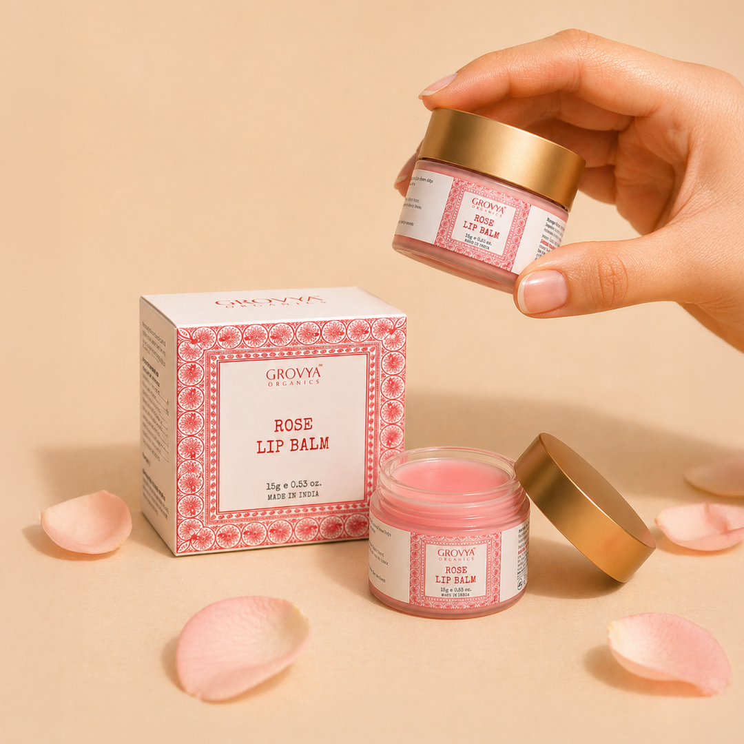 Lip Balm | Ayurvedic Herbal Lip Care with Almond Oil, Kokum Butter & Rose Extract | Botanical Lip Balm with Pomegranate, Carrot & Sesame Oils | Daily Lip Care