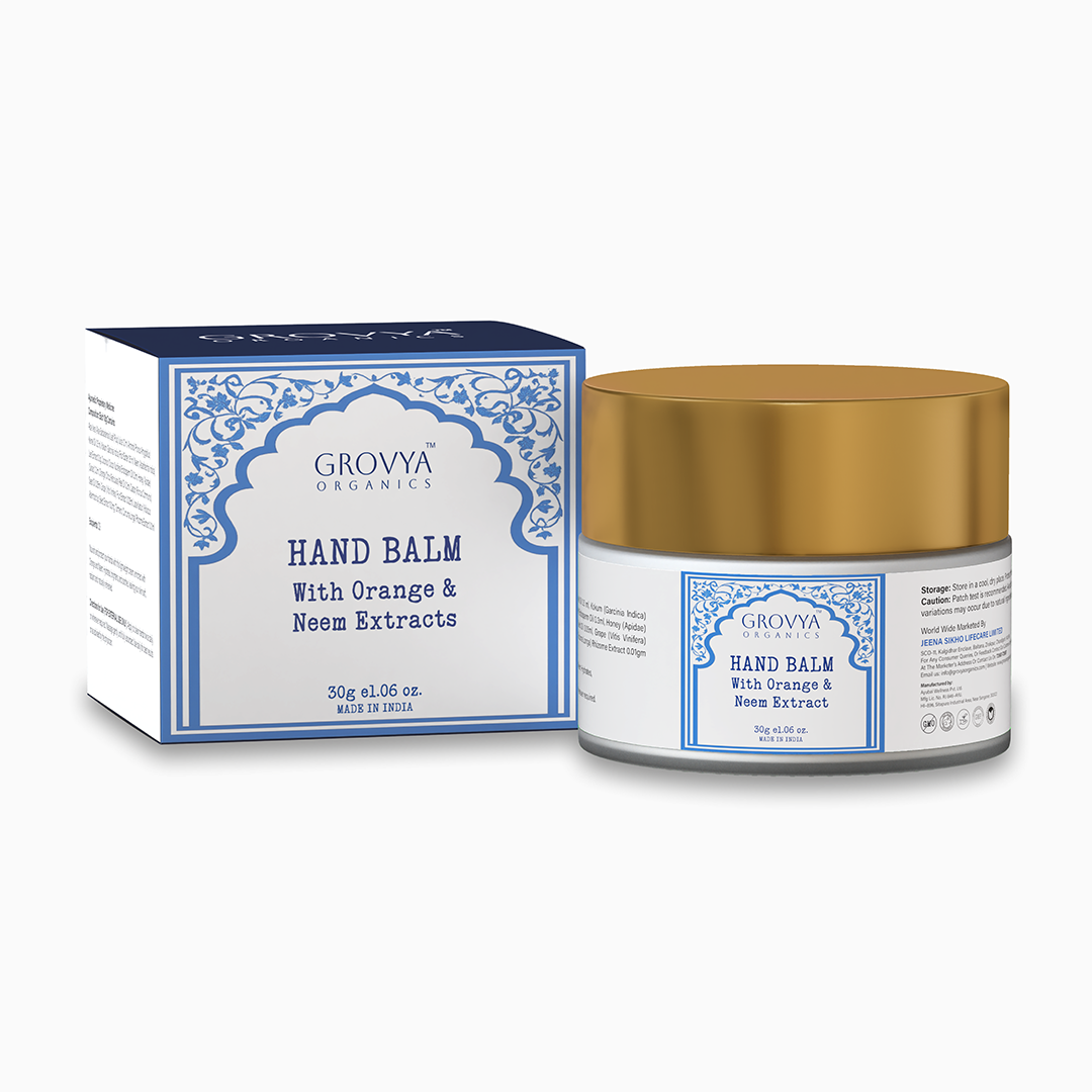 Hand Balm with Orange & Neem Extract | Ayurvedic Hand Cream with Aloe Vera, Almond Oil, & Honey | Moisturising Hand Care for Soft, Smooth & Nourished Skin | 30 g