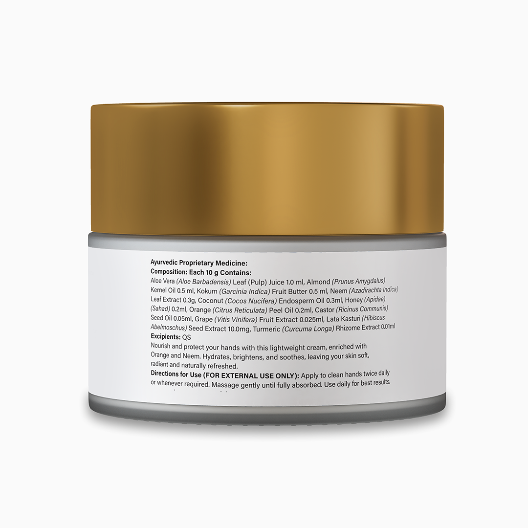 Hand Balm with Orange & Neem Extract | Ayurvedic Hand Cream with Aloe Vera, Almond Oil, & Honey | Moisturising Hand Care for Soft, Smooth & Nourished Skin | 30 g