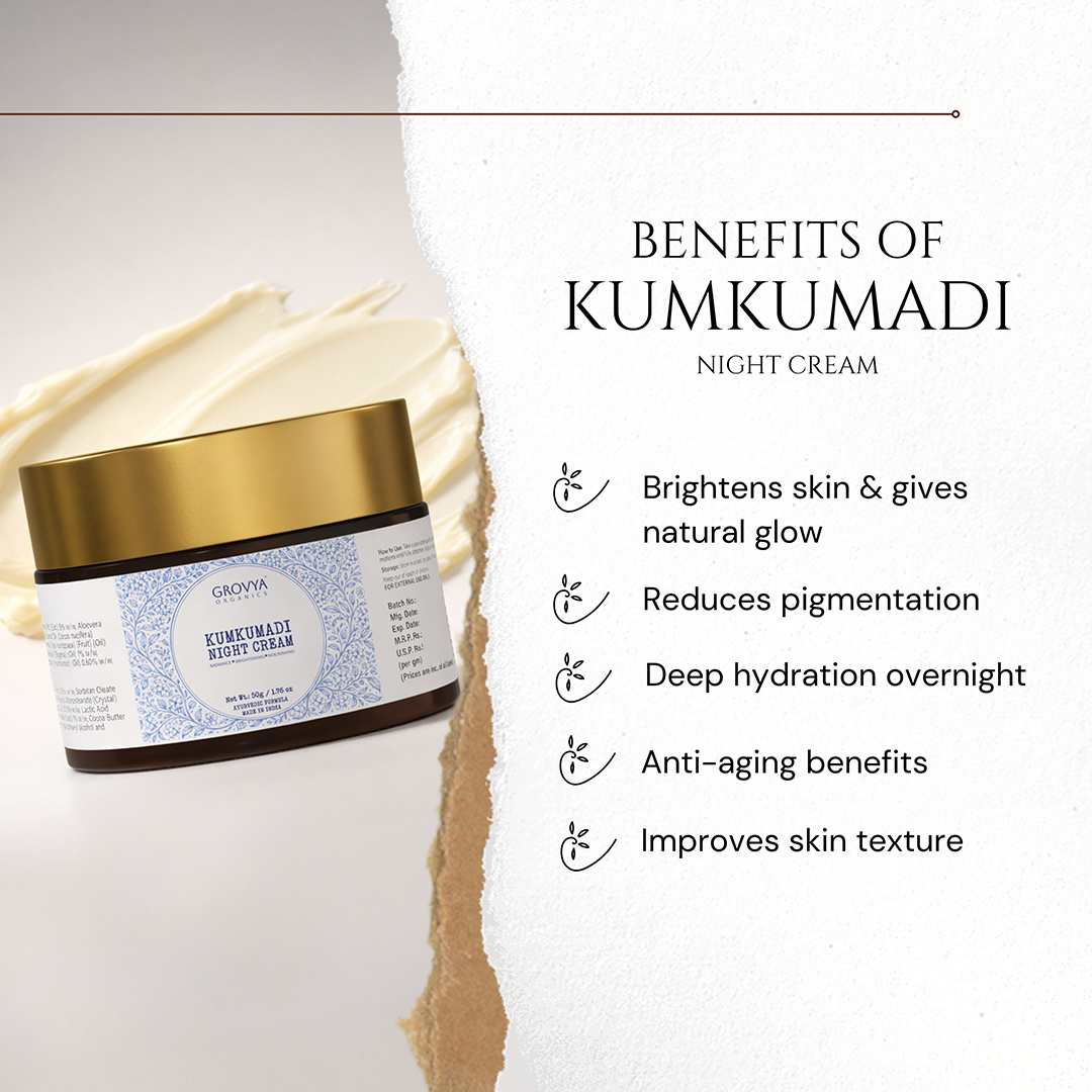 Kumkumadi Night Cream | Ayurvedic Face Cream with Kumkumadi Oil, Saffron & Herbal Oils | Radiance & Brightening Night Cream | 45 g