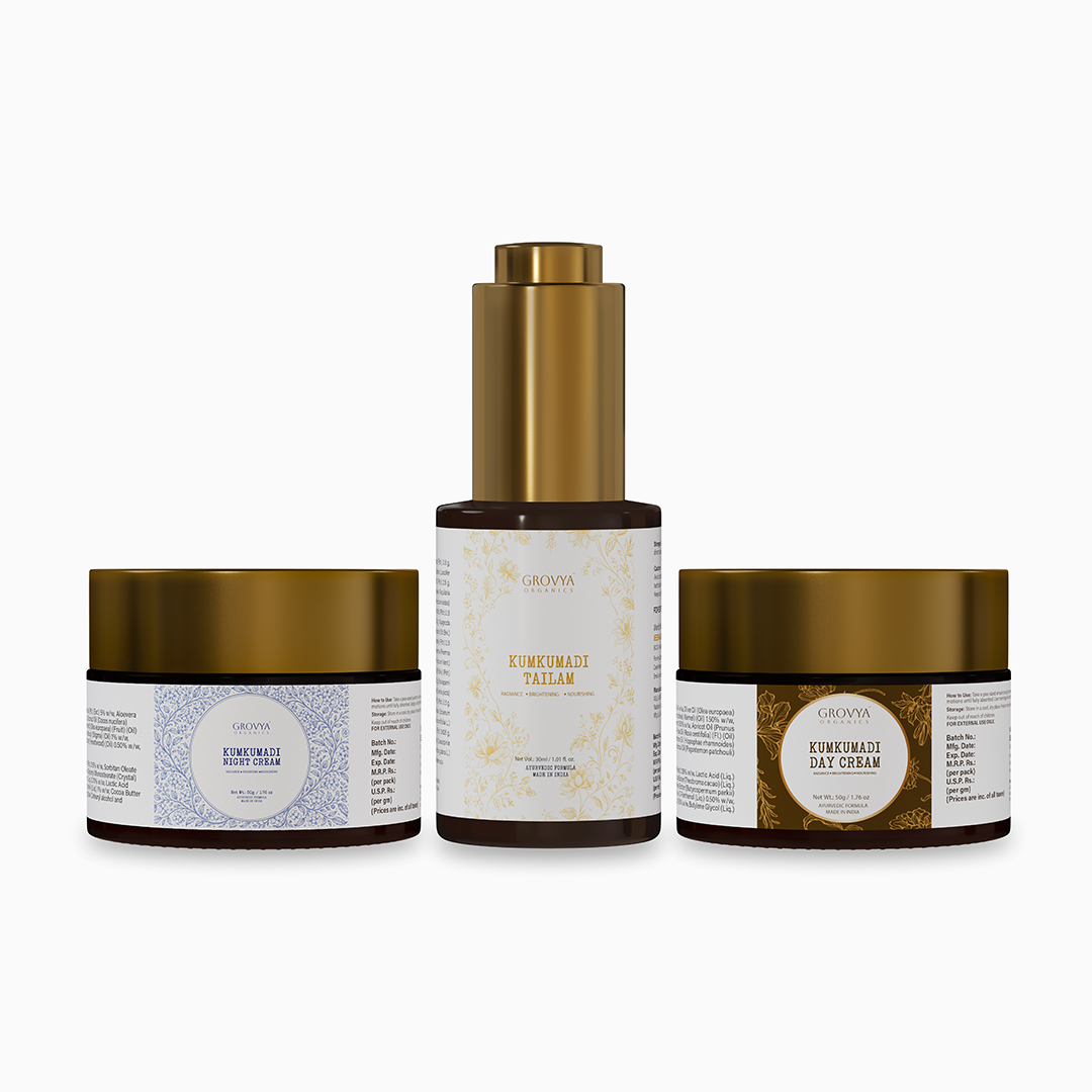 Kumkumadi Skincare Combo | Kumkumadi Day Cream + Night Cream + Kumkumadi Tailam | Ayurvedic Skincare Ritual for Glowing, Smooth & Nourished Skin | With Saffron, Sandalwood & Kumkumadi Oil