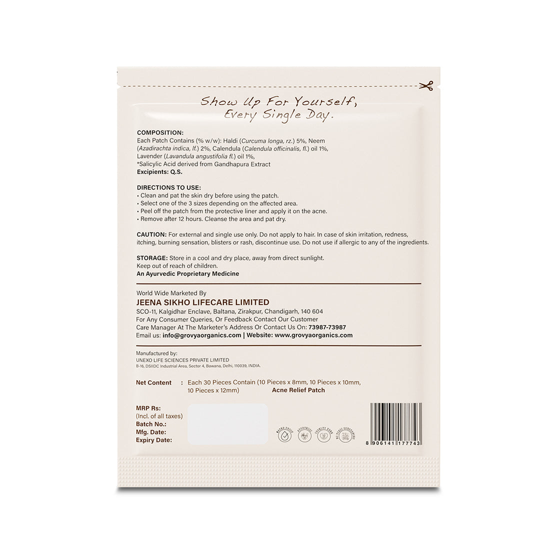 Pimple Patch | Hydrocolloid Acne Patch with Turmeric, Neem & Calendula | Salicylic Acid Acne Spot Patch for Face | Invisible Overnight Pimple Stickers, 30 Patches (8 mm, 10 mm & 12 mm)