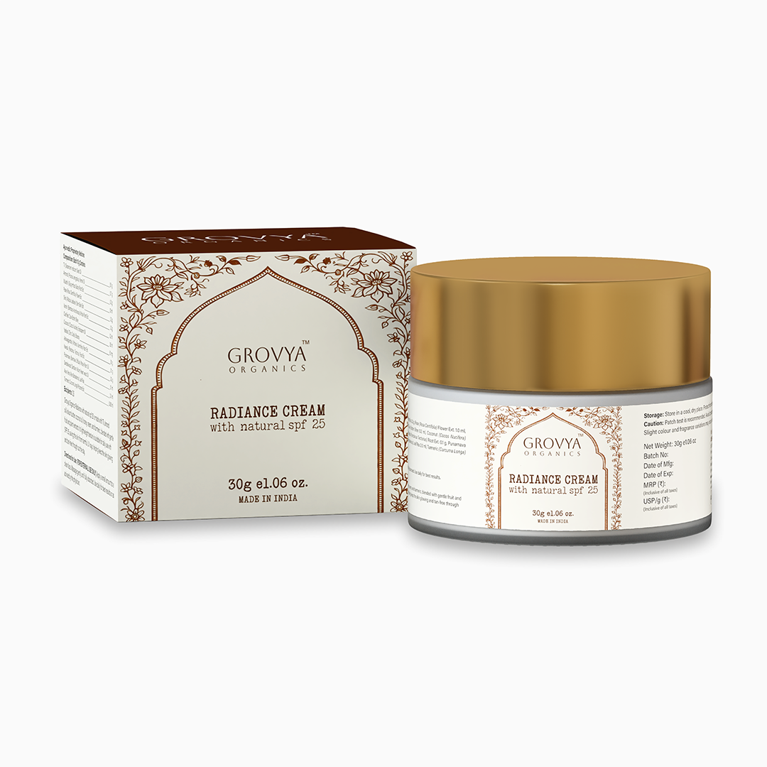 Radiance Cream with Natural SPF 25 | Ayurvedic Face Cream with Aloe Vera, Sandalwood & Turmeric | Lightweight Daily Moisturiser for Glow & Sun Protection | 30 g