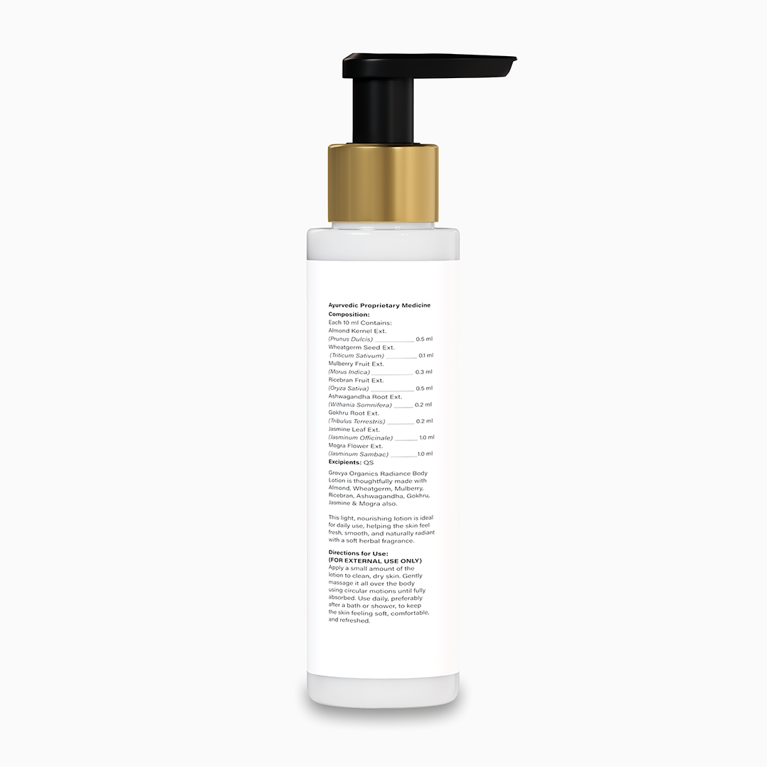 Radiance Body Lotion | Ayurvedic Body Lotion with Almond, Wheatgerm, Mulberry, Ricebran, Jasmine & Mogra Extracts | Body Care Lotion | 100 ml