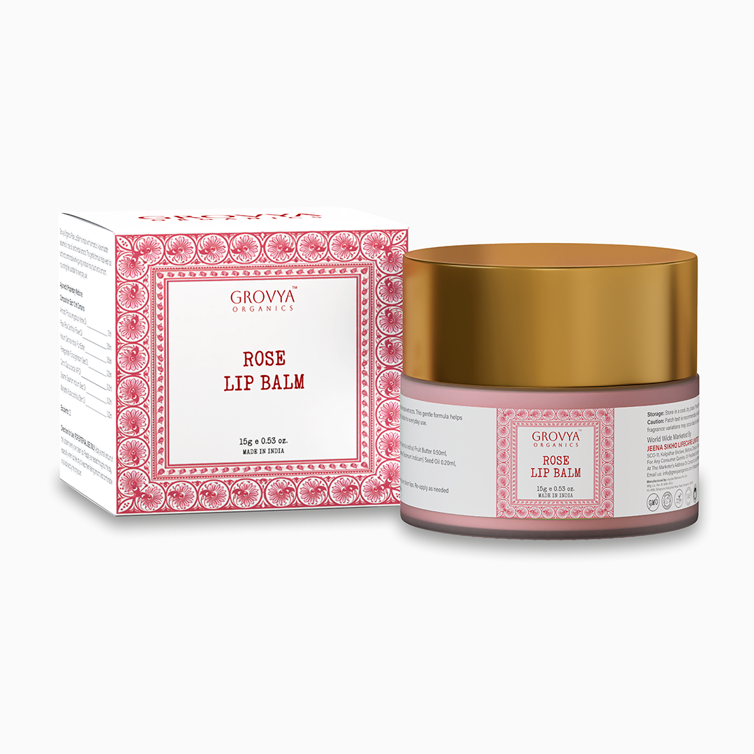 Lip Balm | Ayurvedic Herbal Lip Care with Almond Oil, Kokum Butter & Rose Extract | Botanical Lip Balm with Pomegranate, Carrot & Sesame Oils | Daily Lip Care