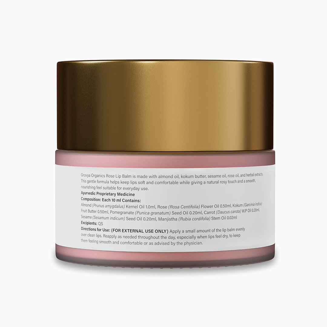 Lip Balm | Ayurvedic Herbal Lip Care with Almond Oil, Kokum Butter & Rose Extract | Botanical Lip Balm with Pomegranate, Carrot & Sesame Oils | Daily Lip Care
